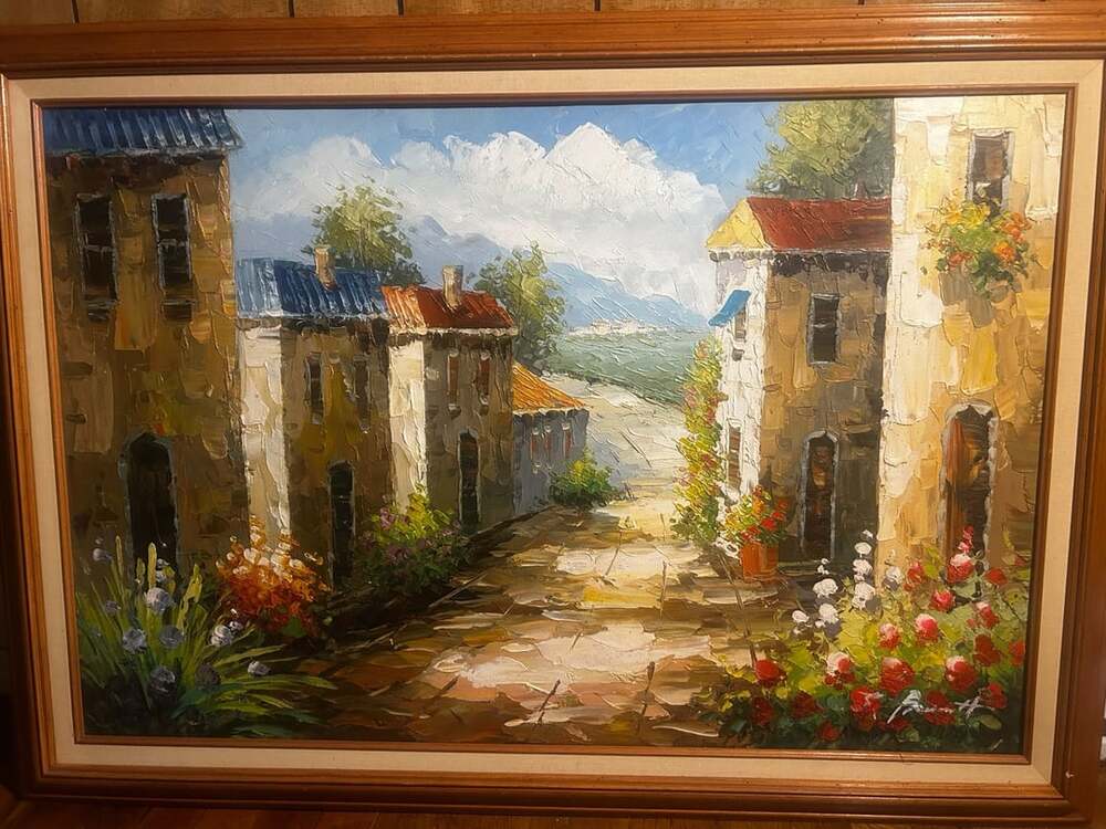 Original Impasto Oil Painting Tuscan Village Framed Art